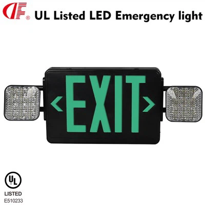DF-2 Black Exit Sign Green Letters And LED Emergency Lights -UL Listed- 3 Years Warranty