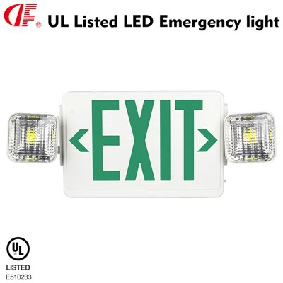 DF-2 Green LED Exit Sign With Light Two 360° Adjustable Head, Ceiling & Wall Mount for Stairways, Hallways, Doorways