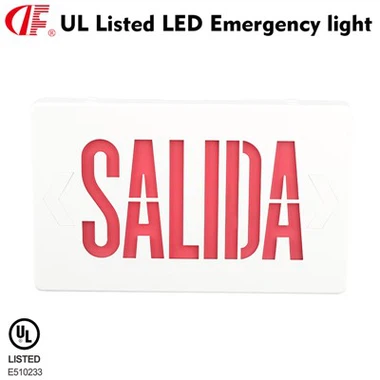DF-3 Salida Spanish Exit Sign Red Led White Housing With Battery Backup